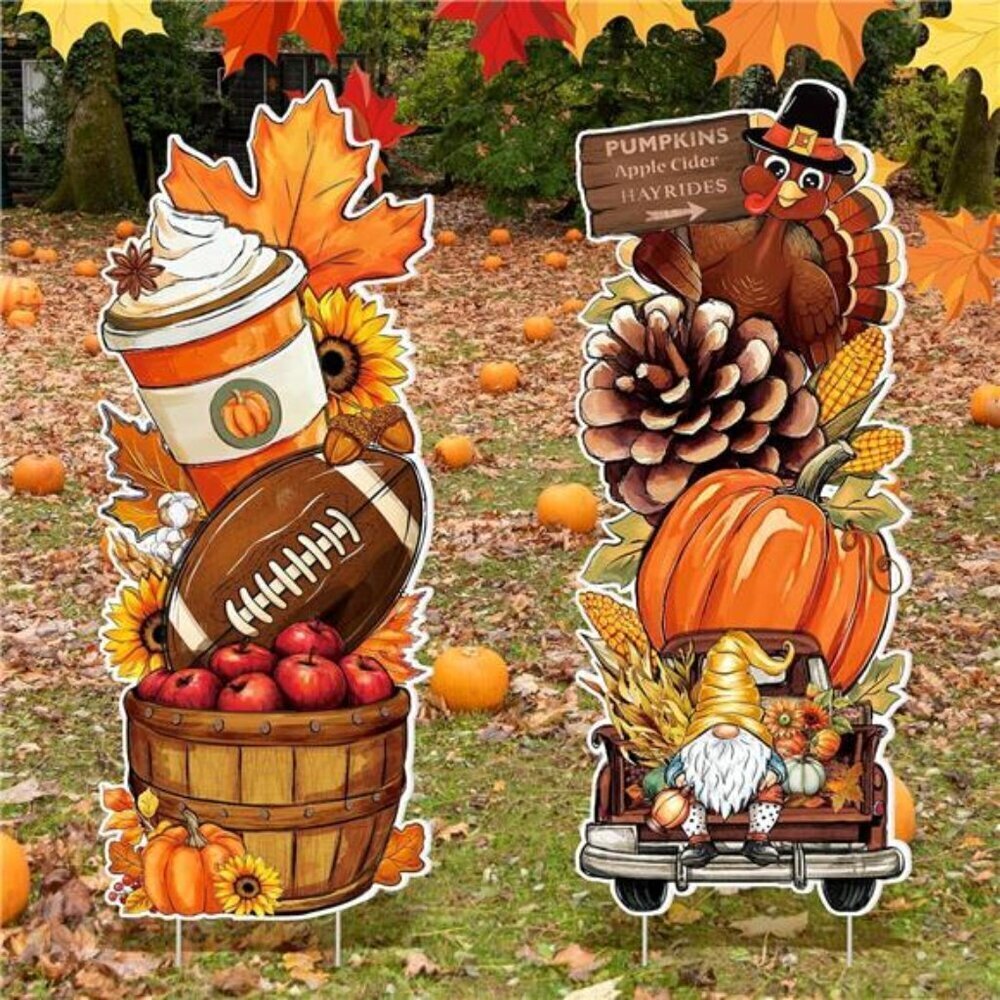 Stacked Fall Yard Signs Outdoor Thanksgiving Decor 2 Pc Set